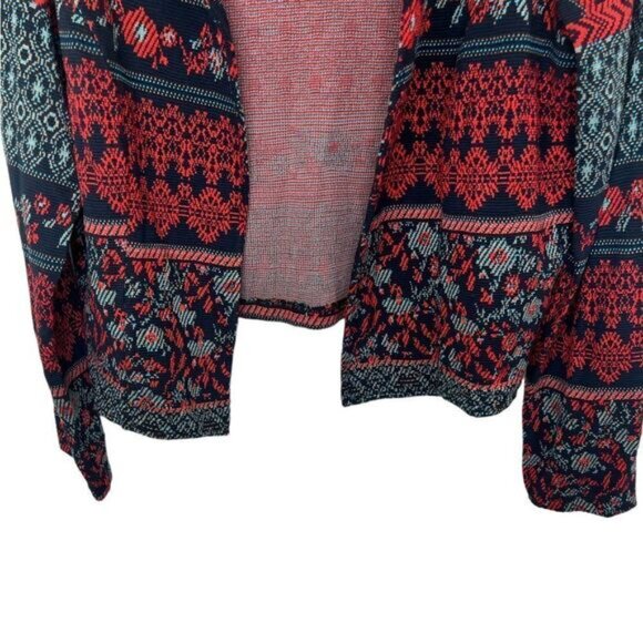 Anthropologie Dolan Red/Blue Multi Abstract Southwestern Knit Open Jacket Large - Picture 5 of 12